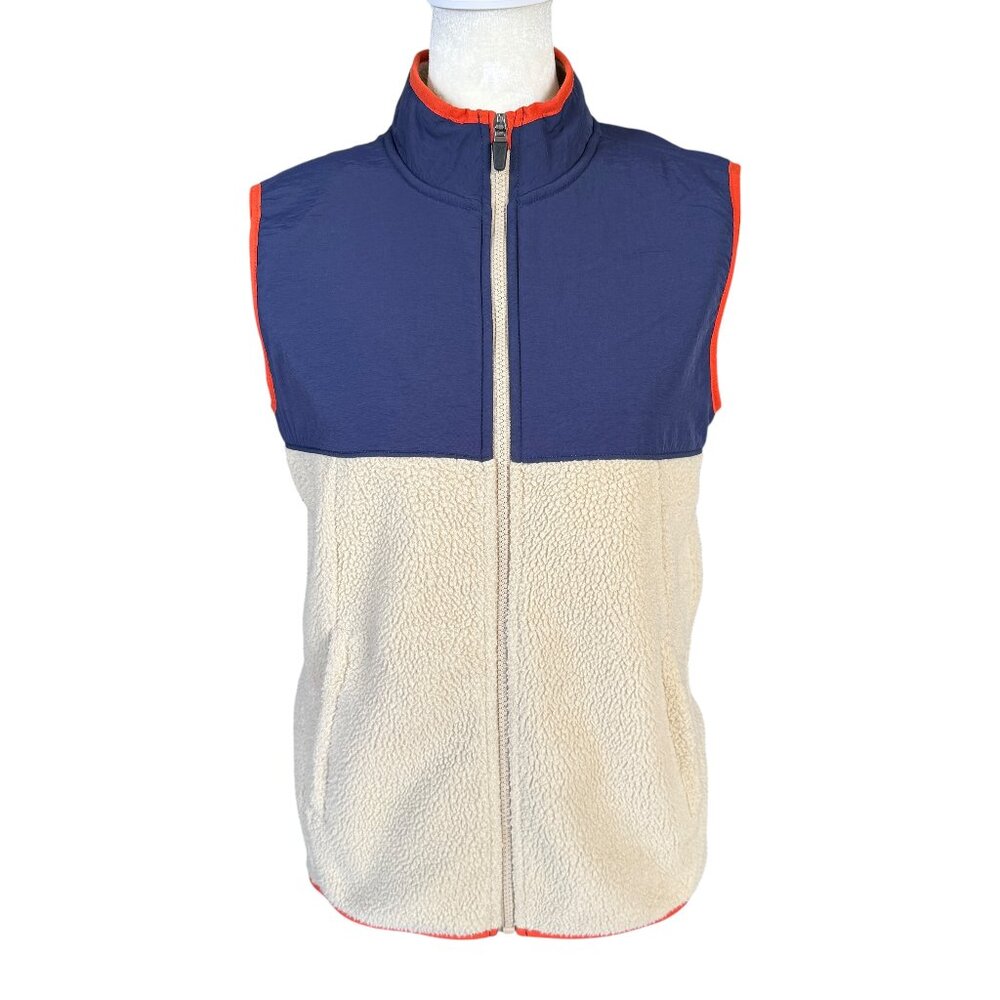 Old Navy blue and tan sleeveless zip up stretchy mock neck vest XL 14-16